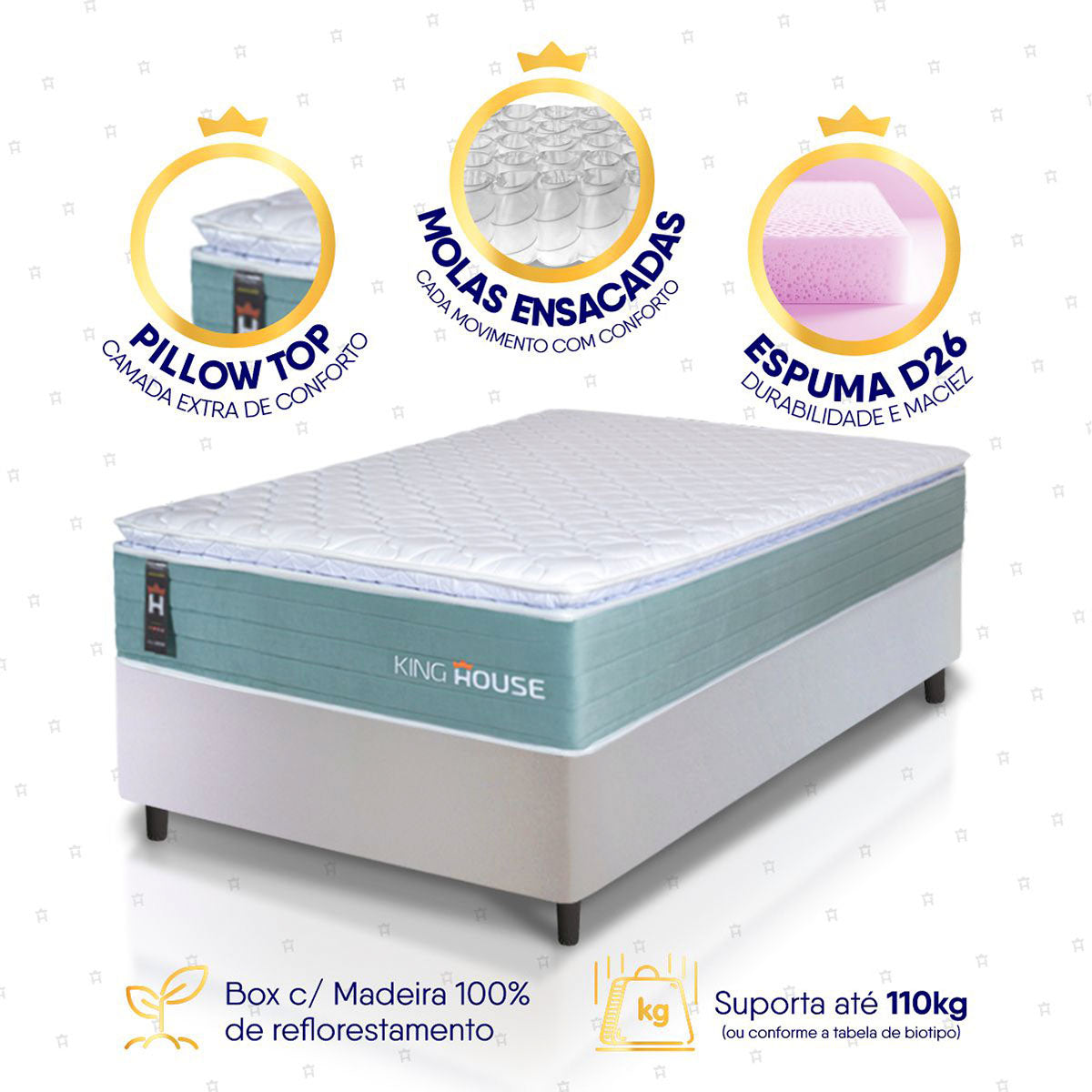 Cama Box Lagos Molas Ensacadas Solteiro 88x188 King House