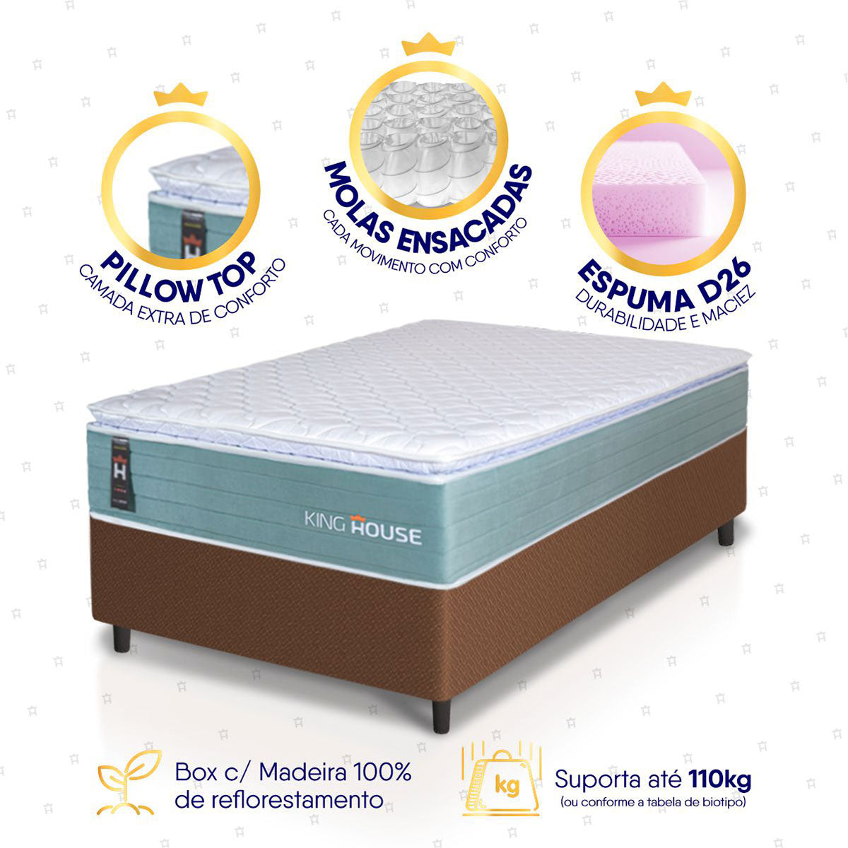 Cama Box Lagos Molas Ensacadas Solteiro 88x188 King House