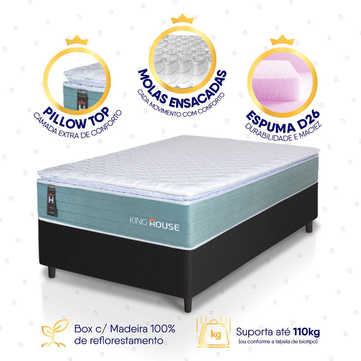 Cama Box Lagos Molas Ensacadas Solteiro 88x188 King House
