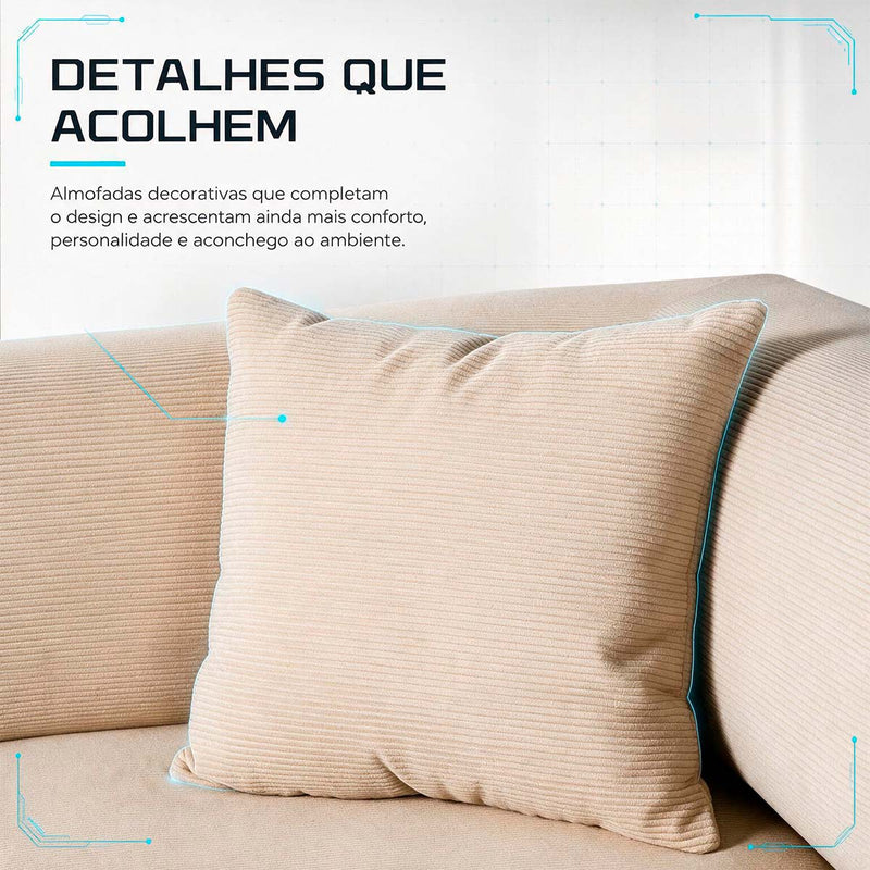 Sofá Cama Chegada Molas Ensacadas á Vácuo 2 Lugares 1,80m Veludo Cotelê Bege