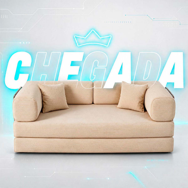 Sofá Cama Chegada Molas Ensacadas á Vácuo 3 Lugares 2,02m Veludo Cotelê Bege