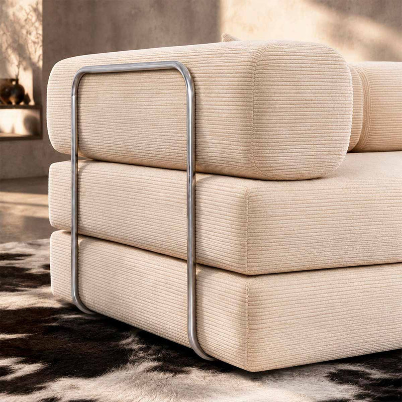 Sofá Cama Chegada Molas Ensacadas á Vácuo 3 Lugares 2,02m Veludo Cotelê Bege