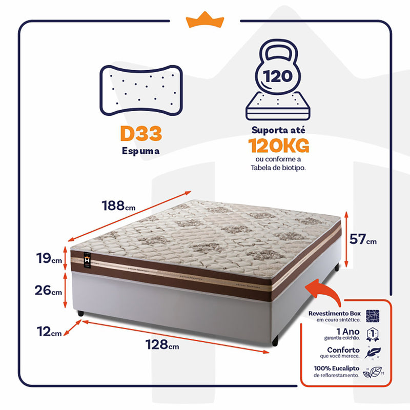 Cama Box Espuma Chicago Viúva 128x188 Marrom King House