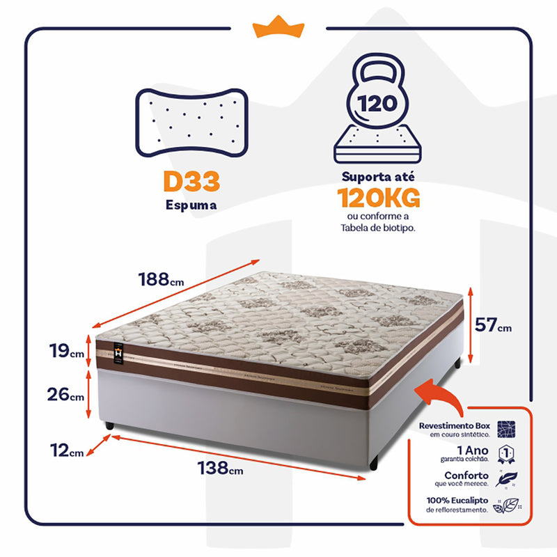 Cama Box Espuma Chicago Casal 138x188 Marrom King House