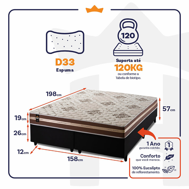 Cama Box Chicago Espuma Queen 158x198 Preto King House