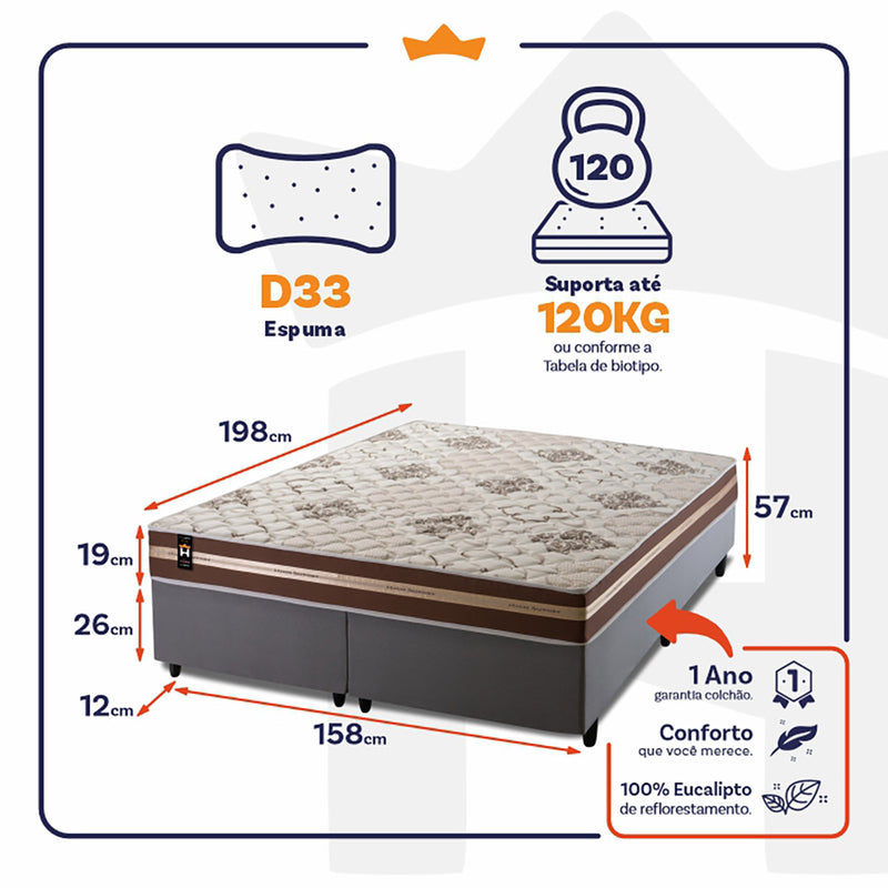 Cama Box Chicago Espuma Queen 158x198 Cinza King House