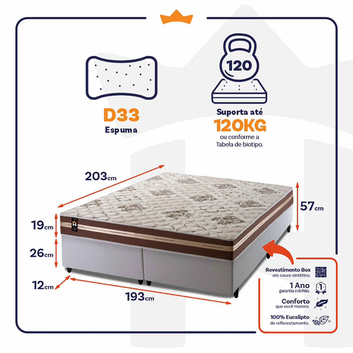 Cama Box Chicago Espuma King 193x203 Branco King House
