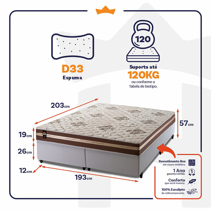 Cama Box Chicago Espuma King 193x203 Branco King House