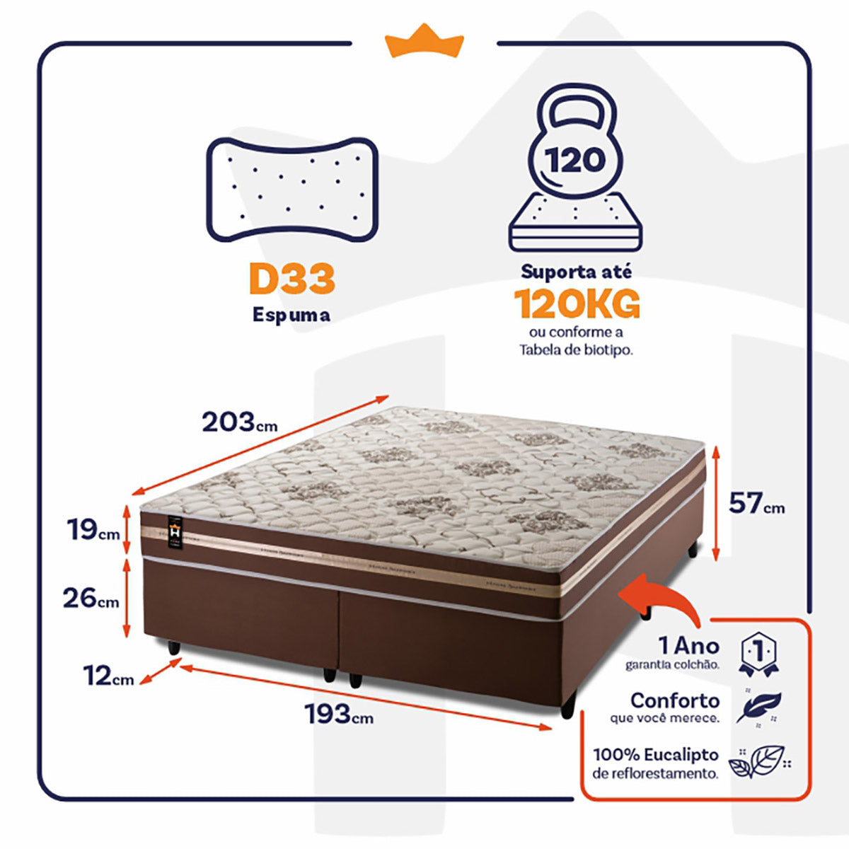 Cama Box Chicago Espuma King 193x203 Marrom King House