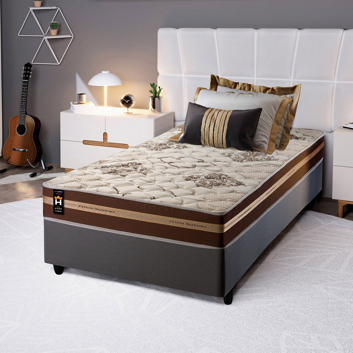 Cama Box Espuma Chicago Solteiro 88x188 Cinza King House