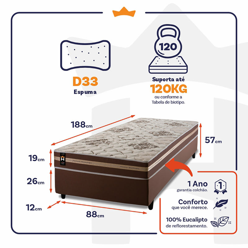 Cama Box Espuma Chicago Solteiro 88x188 Marrom King House