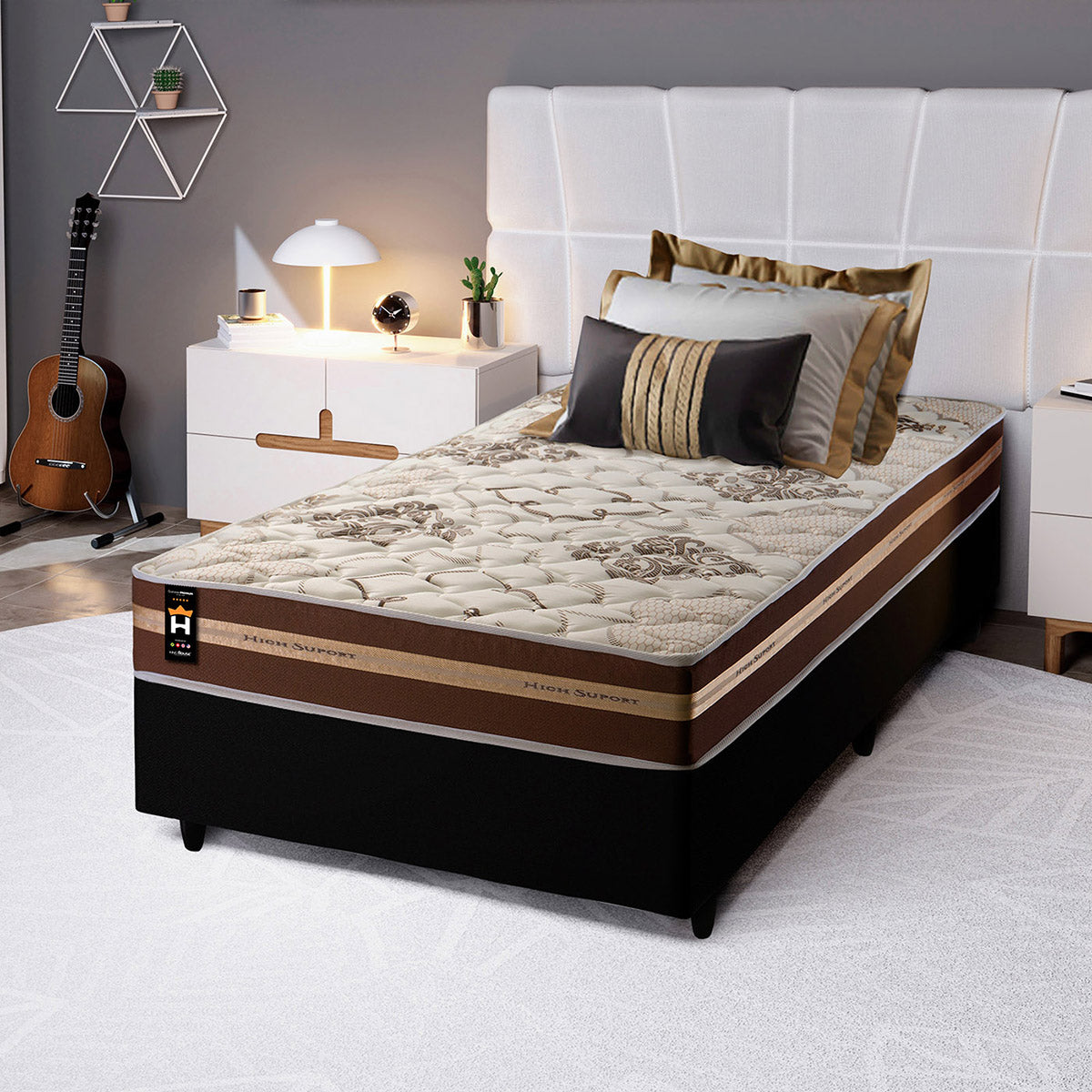 Cama Box Espuma Chicago Solteirão 96x203 Preto King House