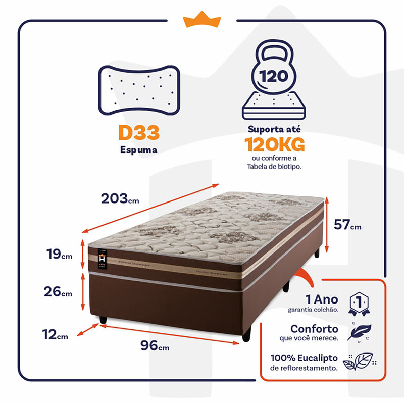 Cama Box Espuma Chicago Solteirão 96x203 Marrom King House