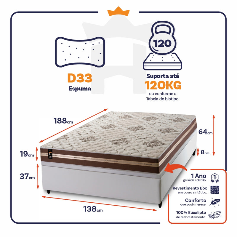 Cama Box Baú Chicago 138x188 Branco Espuma D33 King House
