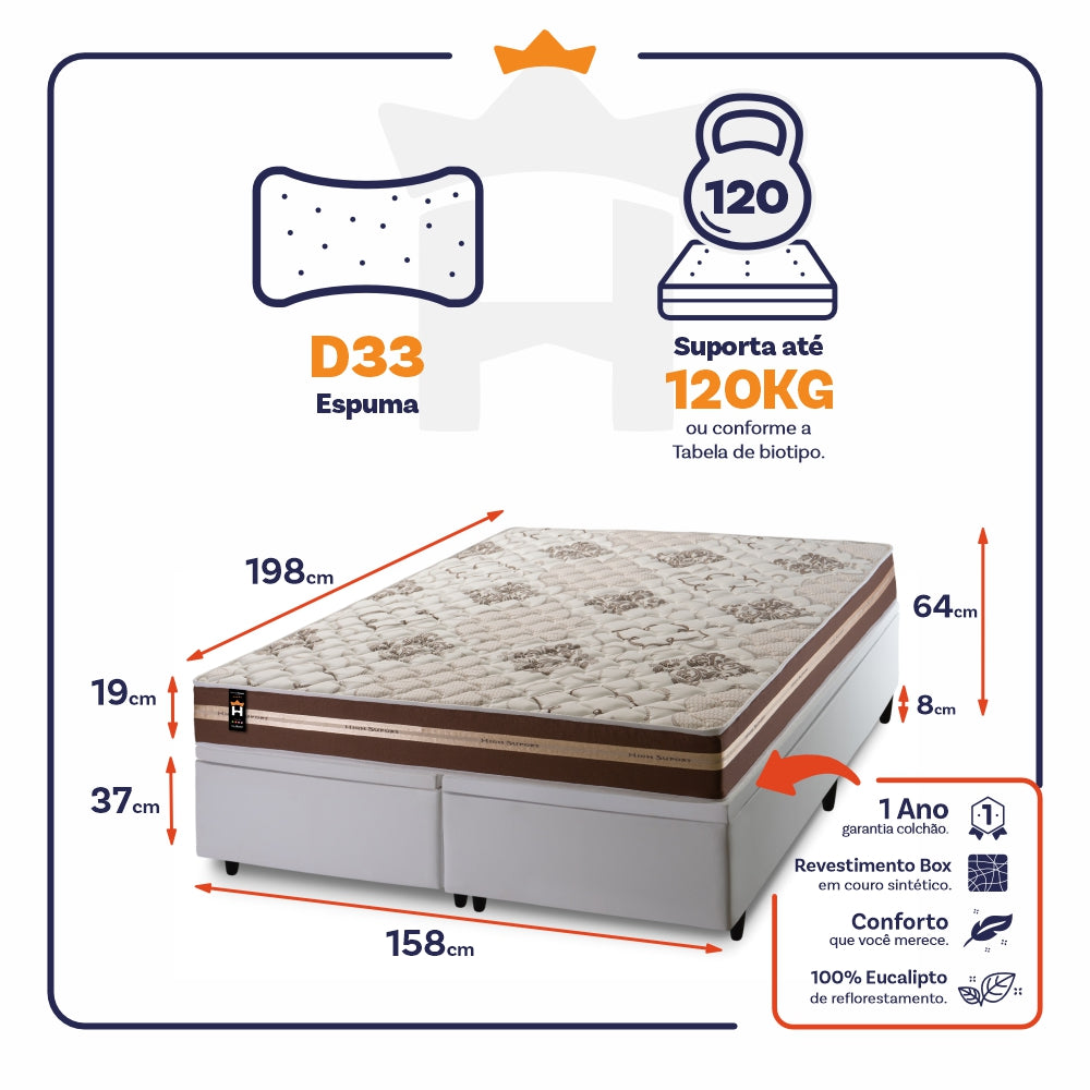 Cama Box Baú Chicago Espuma D33 158x198 Branco King House