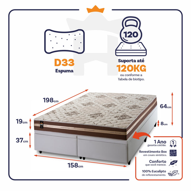 Cama Box Baú Chicago Espuma D33 158x198 Branco King House