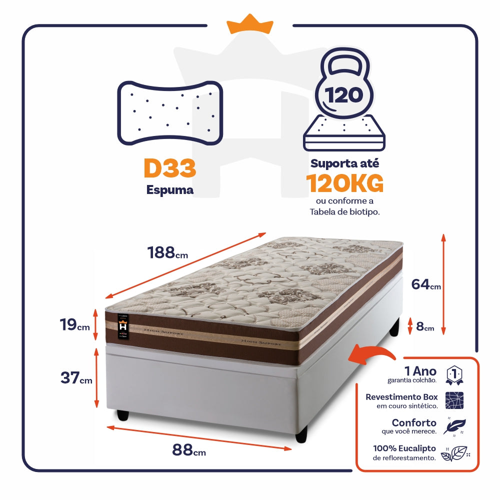 Cama Box Baú Chicago 88x188 Branco Espuma D33 King House