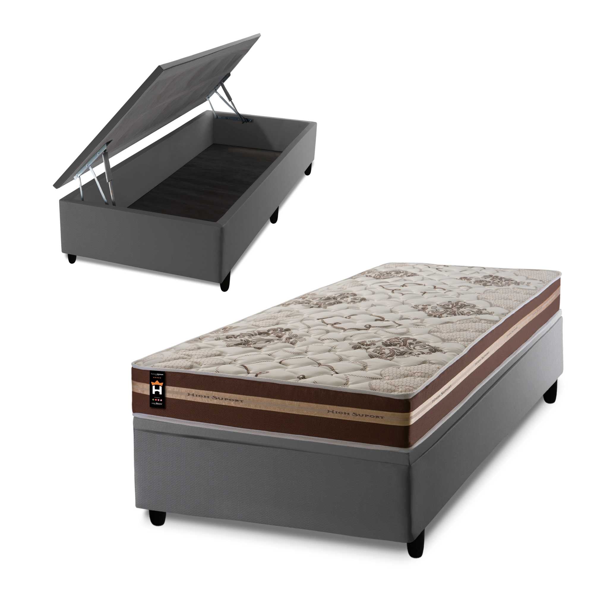 Cama Box Baú Chicago 88x188 Cinza Espuma D33 King House
