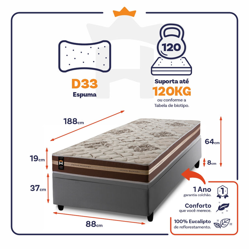 Cama Box Baú Chicago 88x188 Cinza Espuma D33 King House