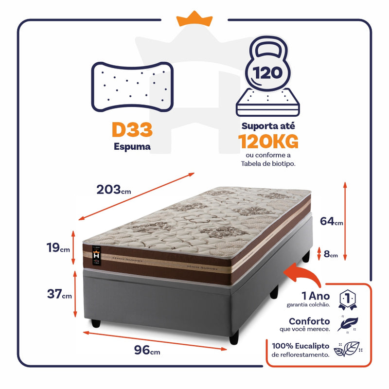 Cama Box Baú Chicago 96x203 Cinza Espuma D33 King House