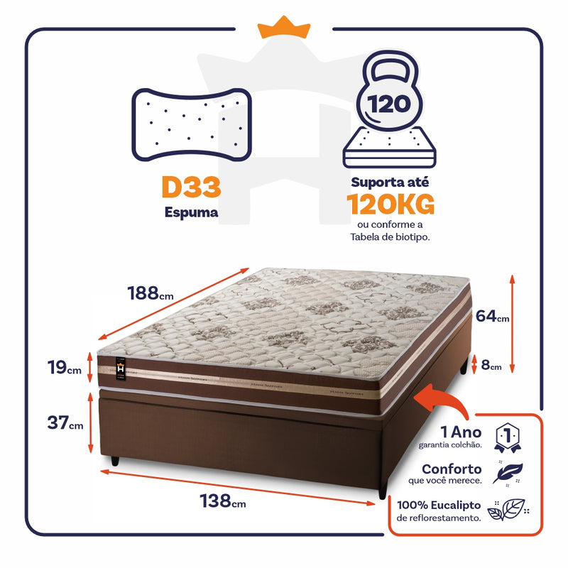 Cama Box Baú Chicago 138x188 Marrom Espuma D33 King House