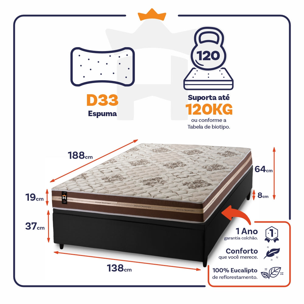 Cama Box Baú Chicago 138x188 Preto Espuma D33 King House