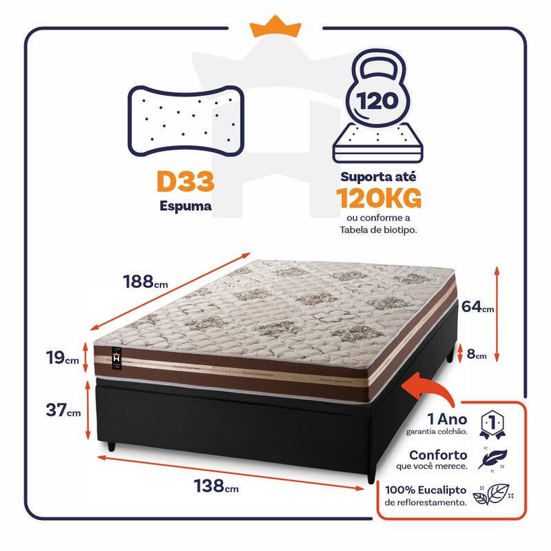 Cama Box Baú Chicago 138x188 Preto Espuma D33 King House