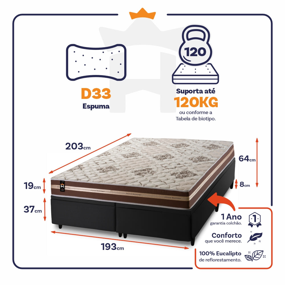 Cama Box Baú Chicago Espuma D33 193x203 Preto King House