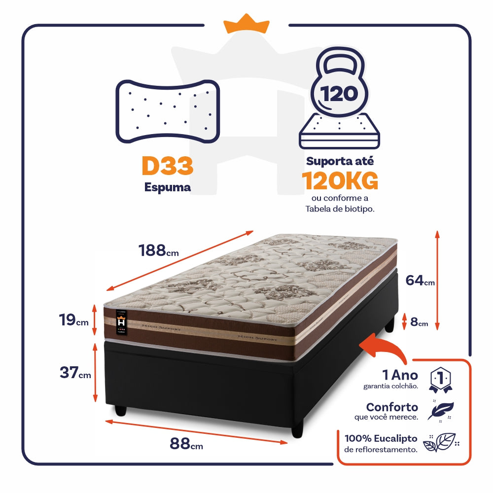Cama Box Baú Chicago 88x188 Preto Espuma D33 King House