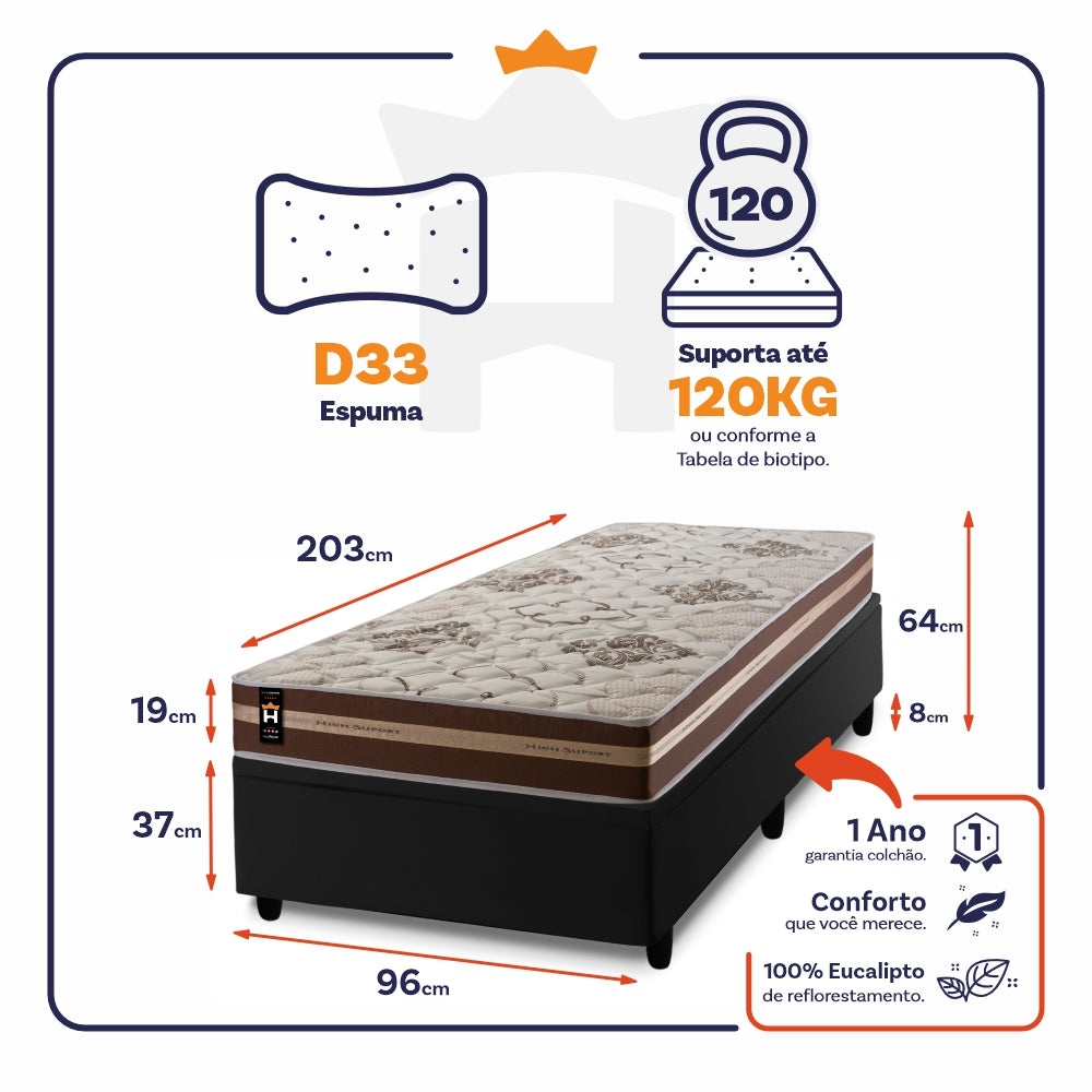 Conjunto Box Baú Chicago 96x203 Marrom Espuma D33 King House