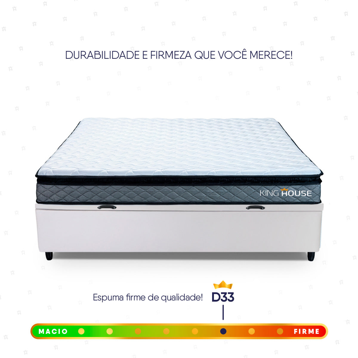Cama Box Baú Chicago 138x188 Cinza e Branco Espuma D33