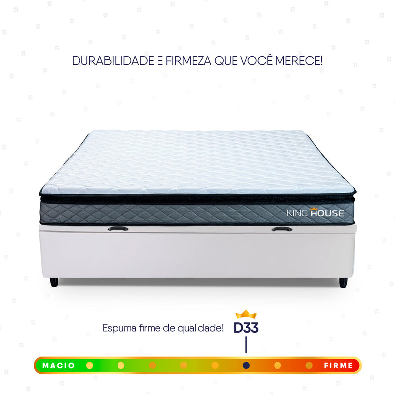 Cama Box Baú Chicago 138x188 Cinza e Branco Espuma D33