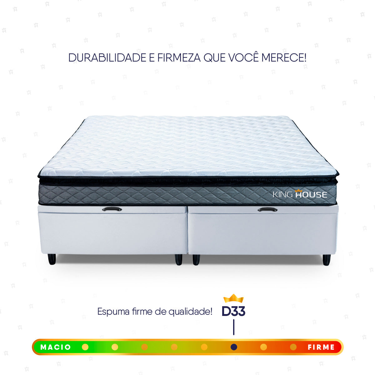 Cama Box Baú Chicago Espuma D33 193x203 Cinza e Branco