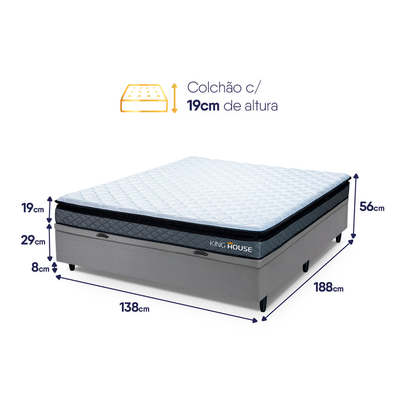 Cama Box Baú Chicago Casal 138x188 Cinza Espuma D33