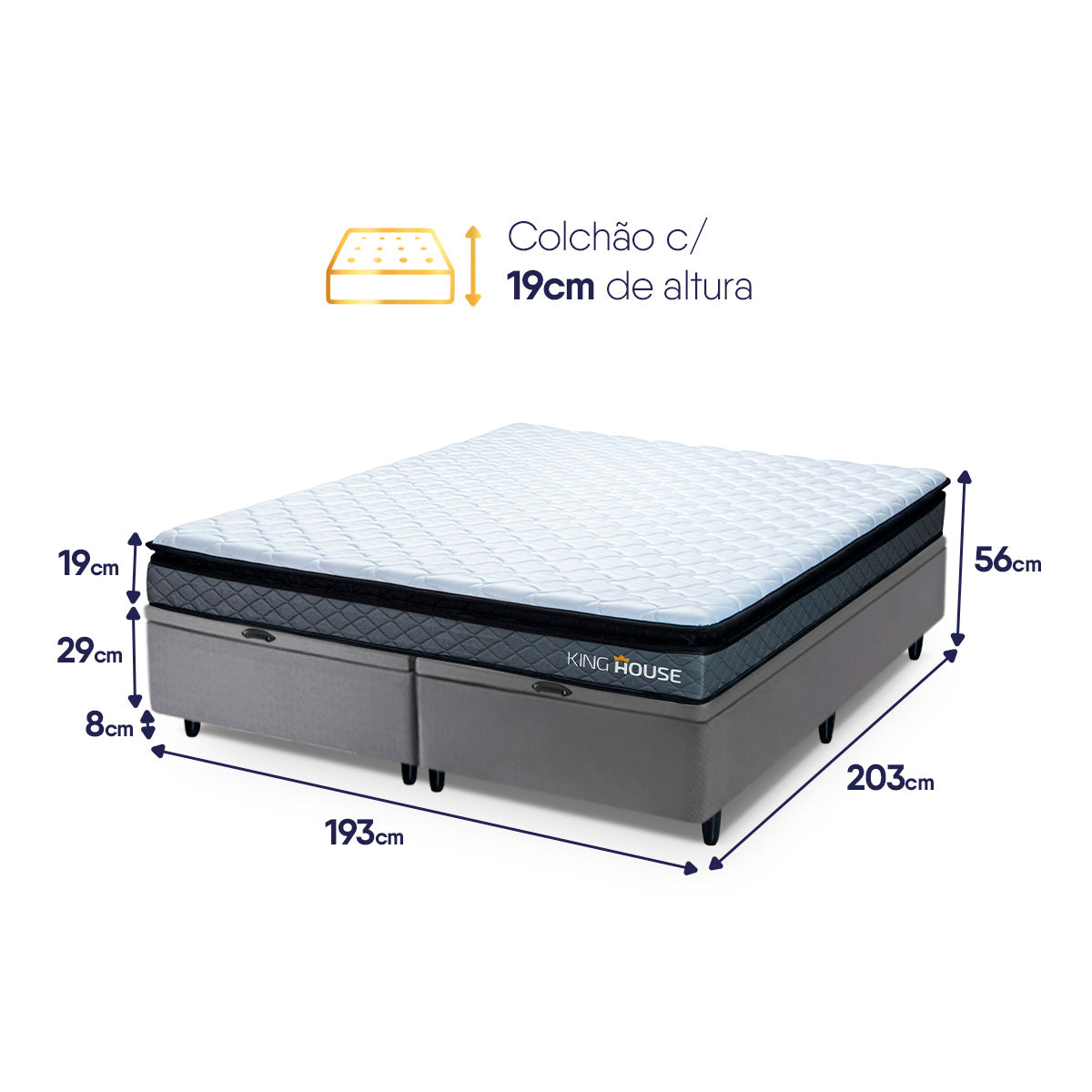 Cama Box Baú Chicago Espuma D33 193x203 Cinza