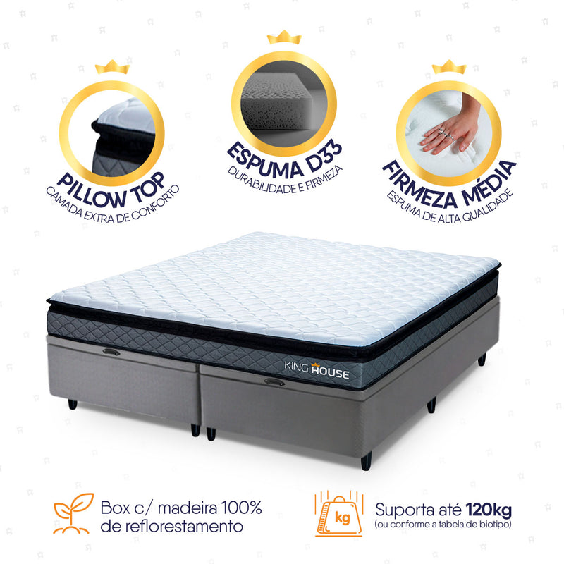 Cama Box Baú Chicago Espuma D33 193x203 Cinza