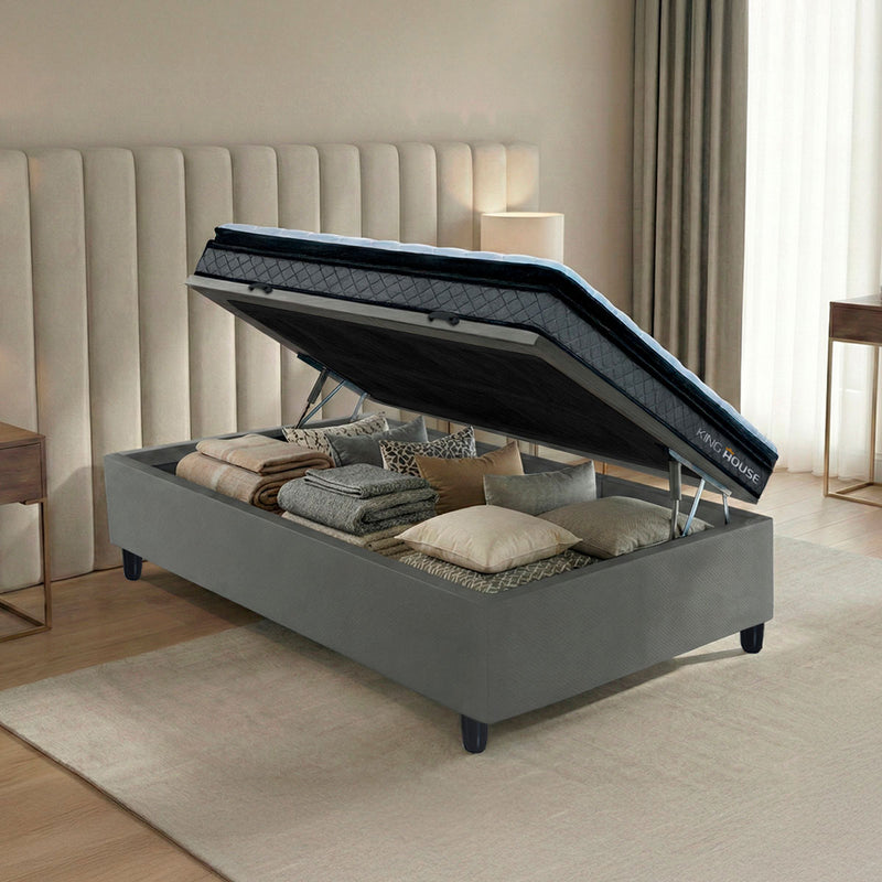 Cama Box Baú Chicago Solteiro 88x188 Cinza Espuma D33