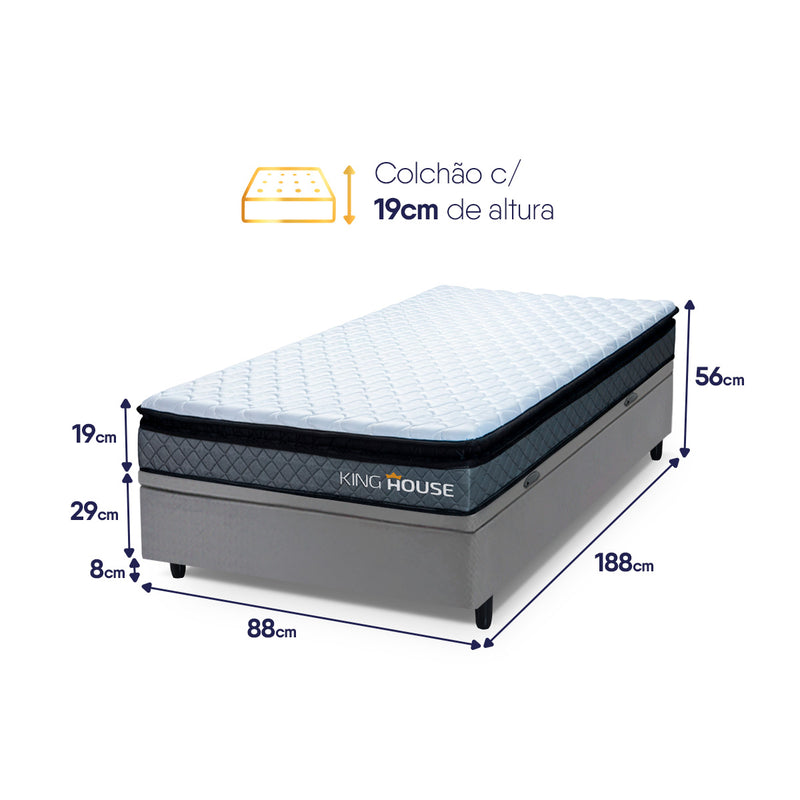 Cama Box Baú Chicago Solteiro 88x188 Cinza Espuma D33