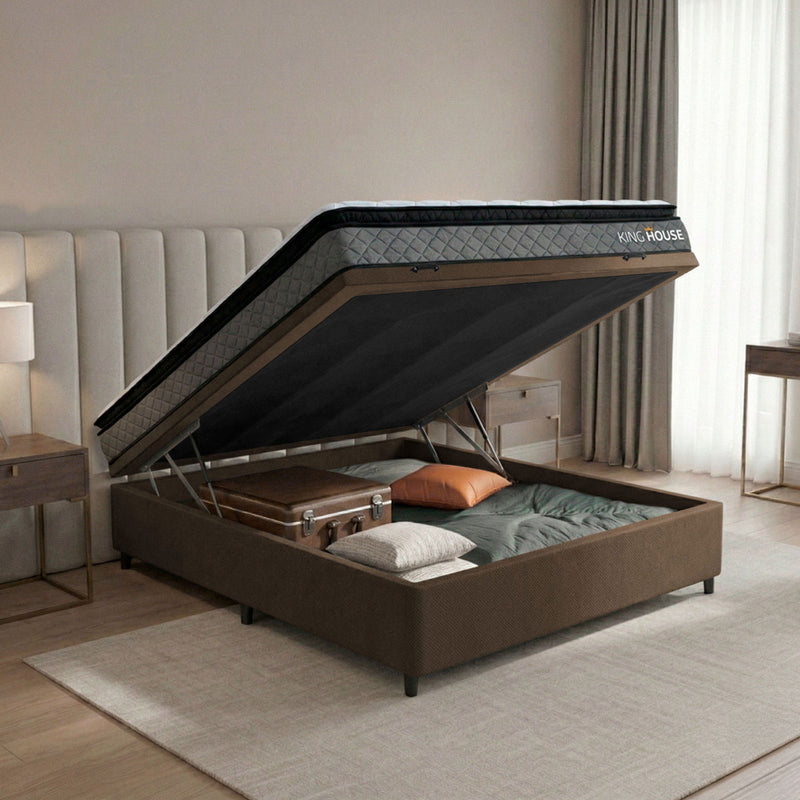 Cama Box Baú Chicago Casal 138x188 Cinza e Marrom Espuma D33