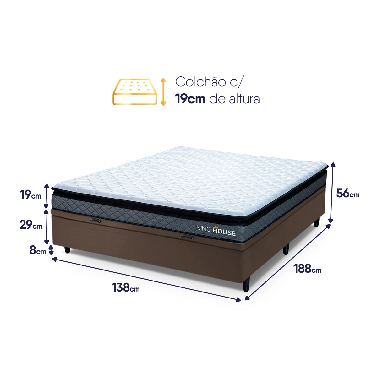 Cama Box Baú Chicago Casal 138x188 Cinza e Marrom Espuma D33