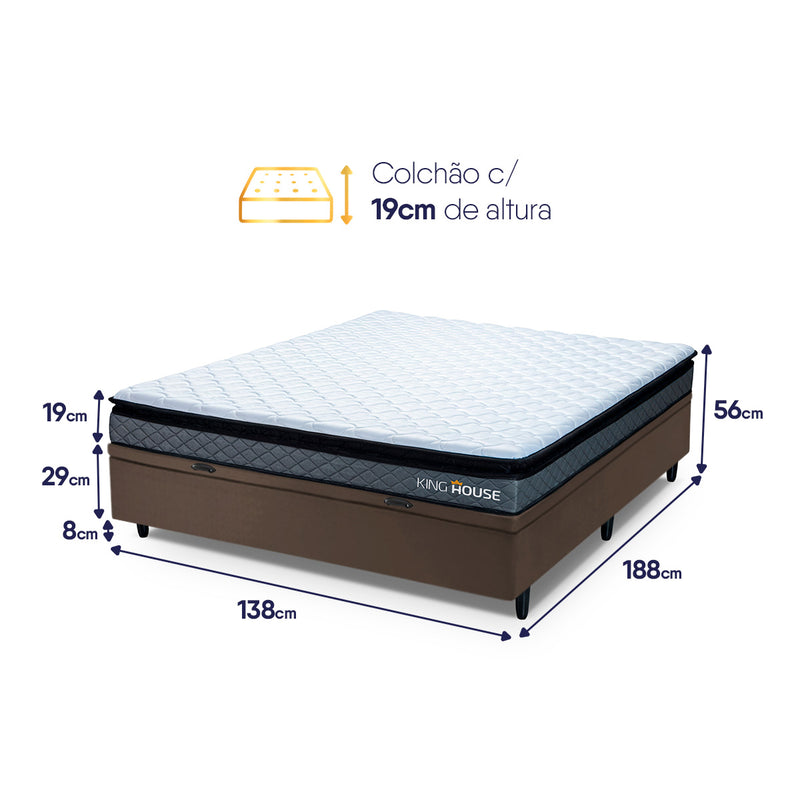 Cama Box Baú Chicago Casal 138x188 Cinza e Marrom Espuma D33