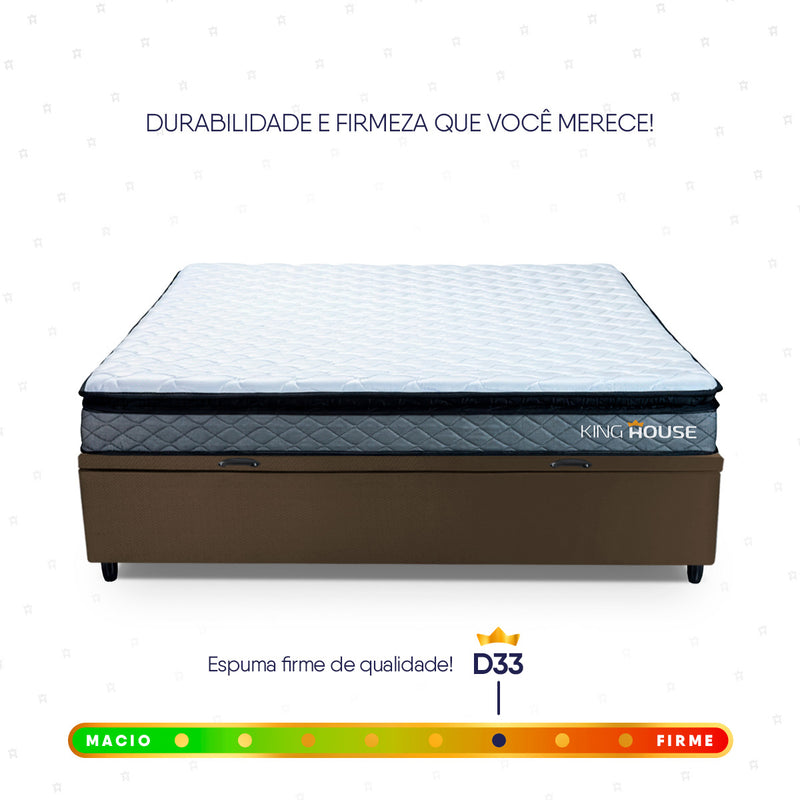 Cama Box Baú Chicago Casal 138x188 Cinza e Marrom Espuma D33