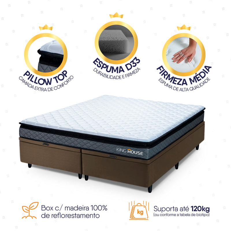 Cama Box Baú Chicago Espuma D33 158x198 Cinza e Marrom