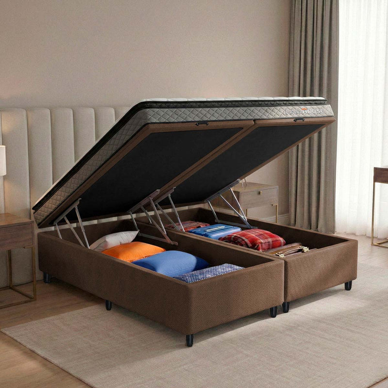 Cama Box Baú Chicago Espuma D33 193x203 Cinza e Marrom