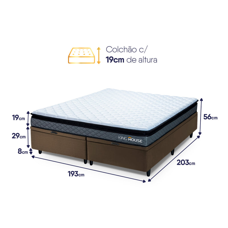 Cama Box Baú Chicago Espuma D33 193x203 Cinza e Marrom