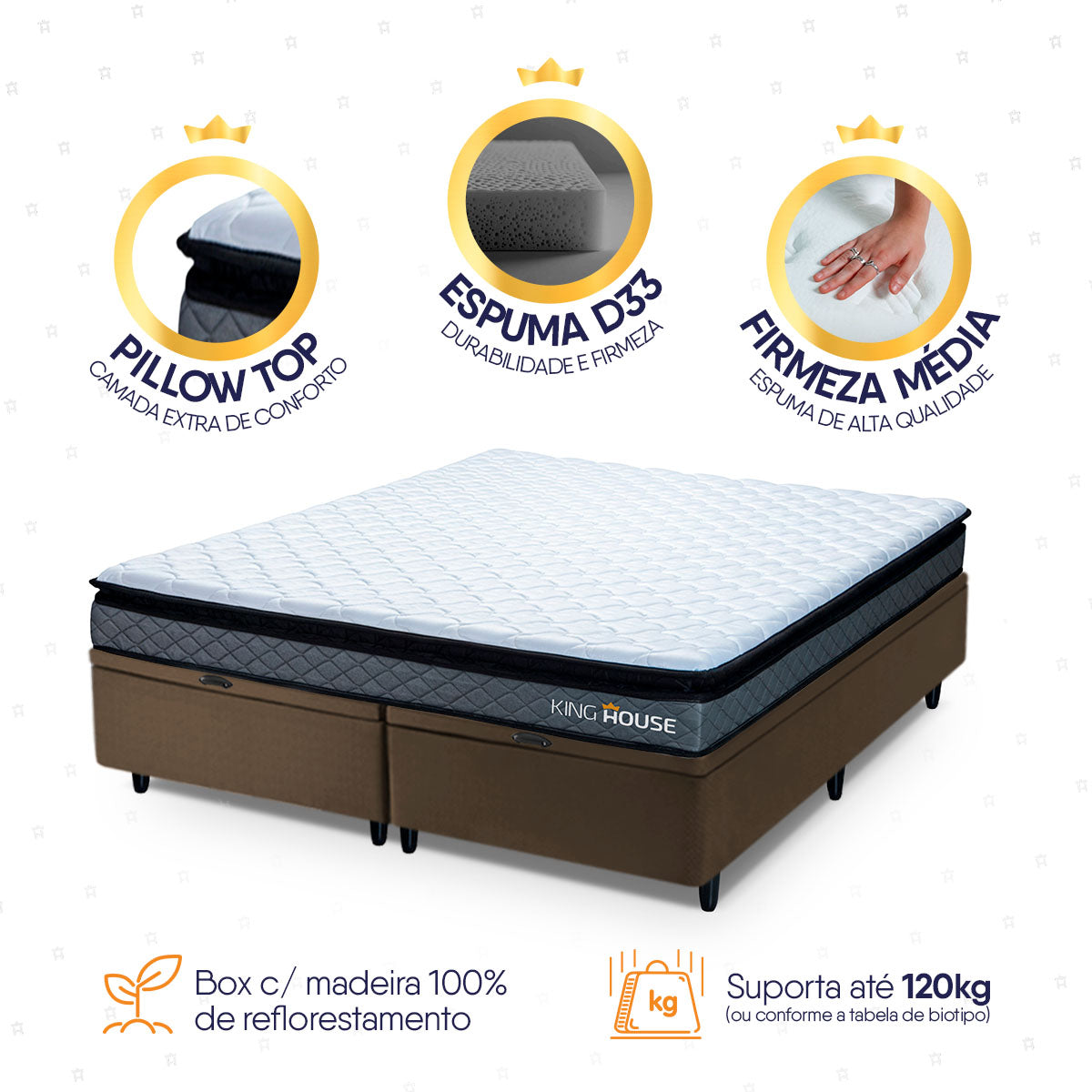 Cama Box Baú Chicago Espuma D33 193x203 Cinza e Marrom