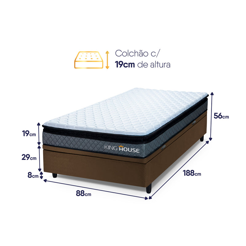 Cama Box Baú Chicago 88x188 Cinza e Marrom Espuma D33