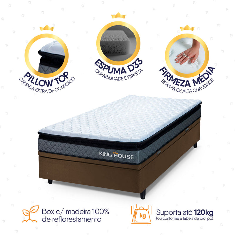 Cama Box Baú Chicago 88x188 Cinza e Marrom Espuma D33