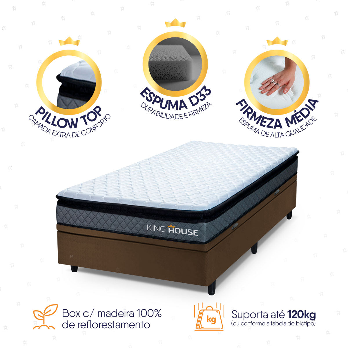 Cama Box Baú Chicago 96x203 Cinza e Marrom Espuma D33