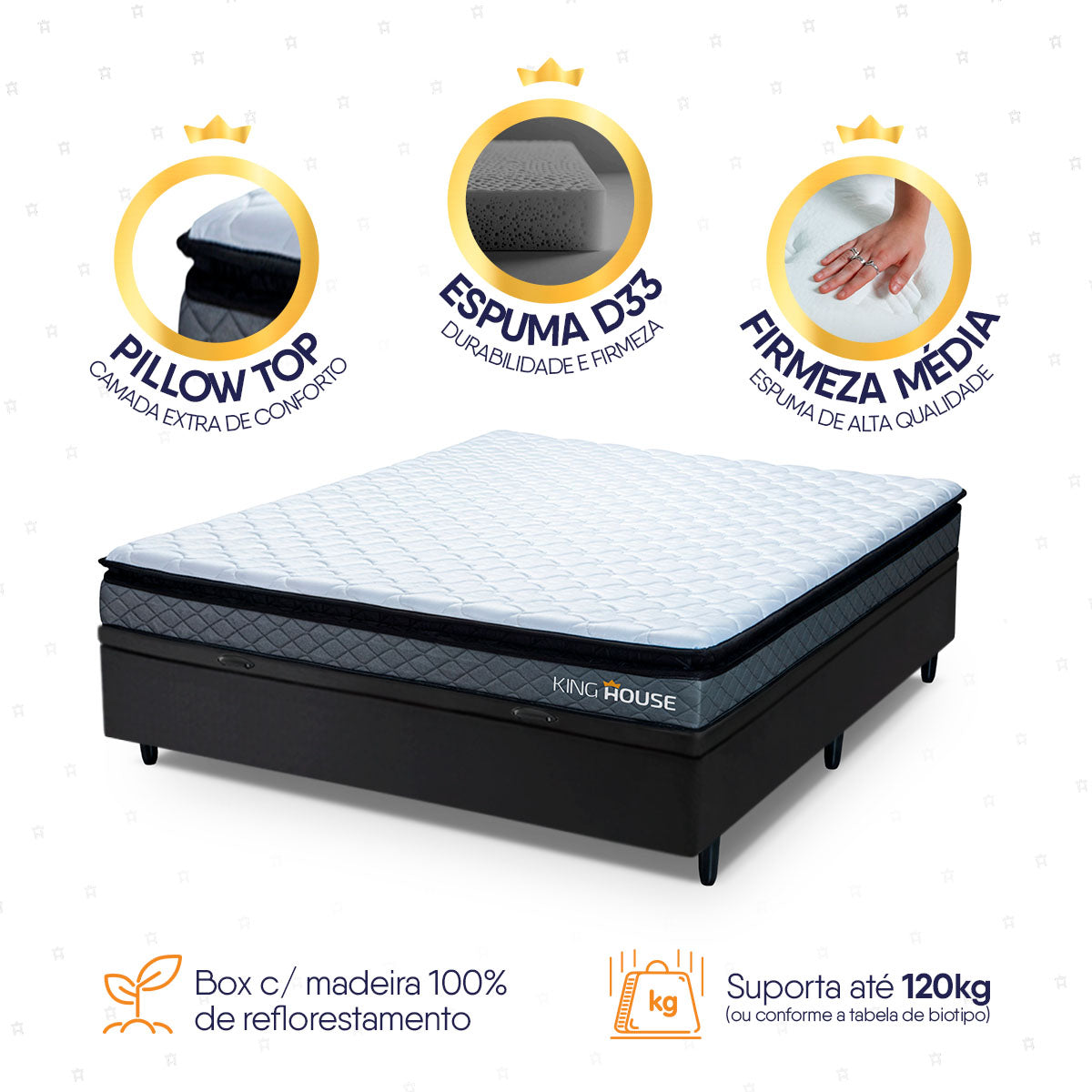 Cama Box Baú Chicago 138x188 Cinza e Preto